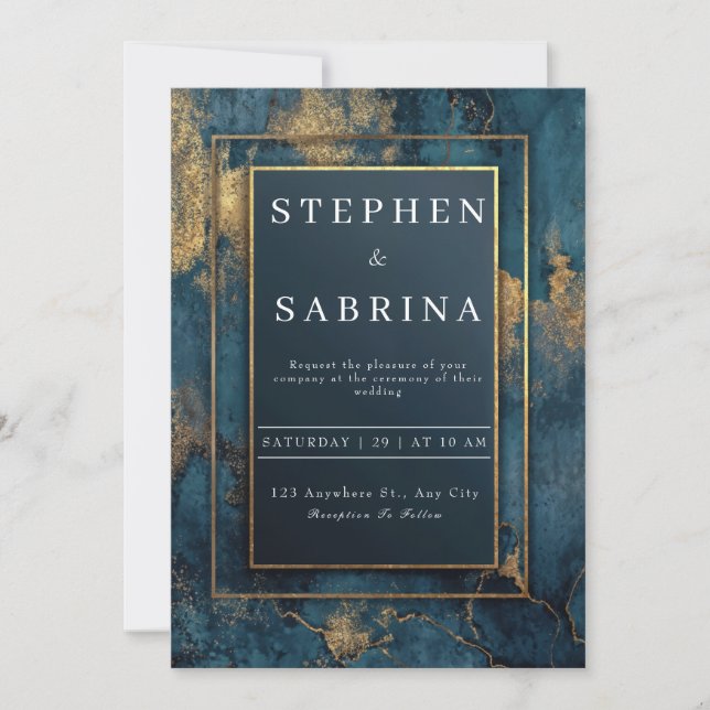 Gold Navy Abstract Wedding Invitation (Front)