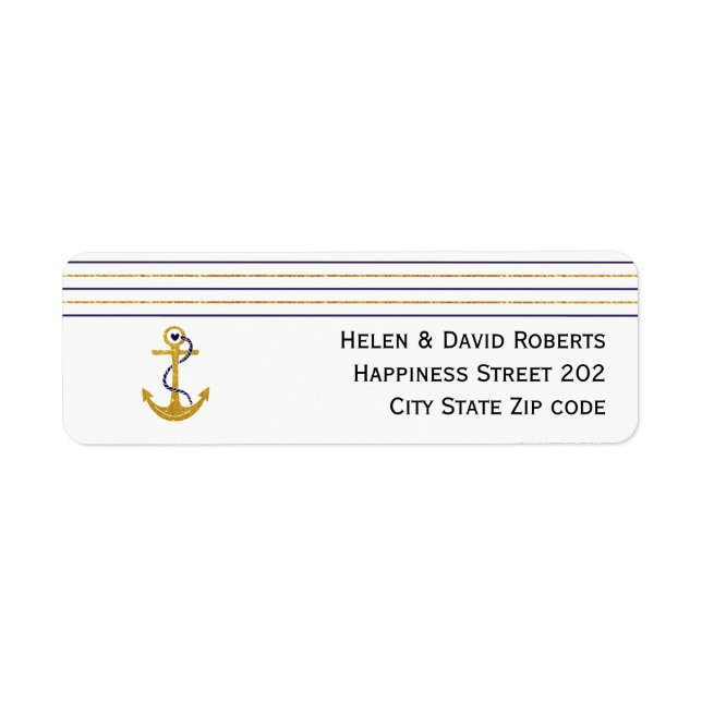Gold, navy anchor and stripes nautical wedding (Front)