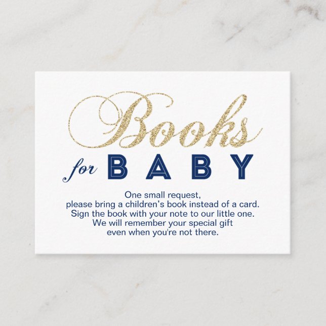 Gold & Navy | Baby Shower Bring a Book Card (Front)