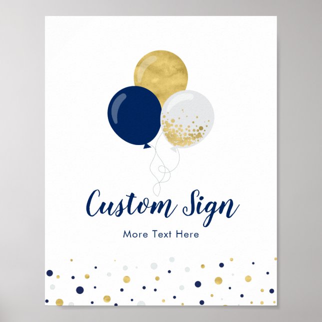 Gold & Navy Balloon Kids Birthday Party Custom Poster (Front)