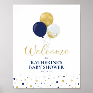 Gold & Navy Balloons   Boy Baby Shower Welcome Poster