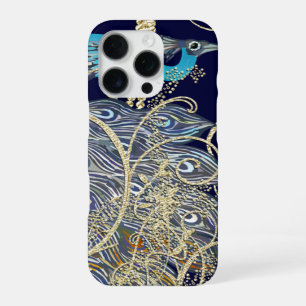 Gold Navy Black Peacock Gold Swirl iPhone 16 Pro Case