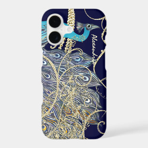 Gold Navy Black Peacock Swirl