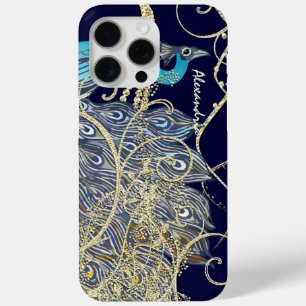 Gold Navy Black Peacock Swirl iPhone 15 Pro Max Case