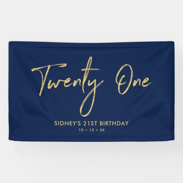 Gold & Navy Blue | 21st Birthday Party Banner (Horizontal)