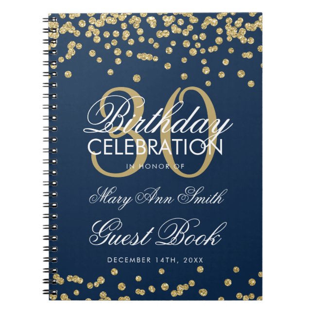 Gold Navy Blue 30th Birthday Guest Book Confetti (Front)
