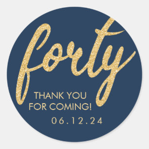 Gold Navy Blue 40 Birthday Thank You Glitter Forty Classic Round Sticker