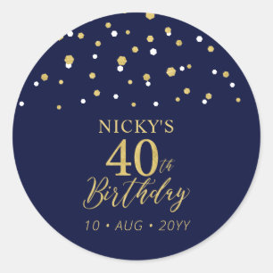 Gold & Navy Blue 40th Birthday Favour Thank you Classic Round Sticker