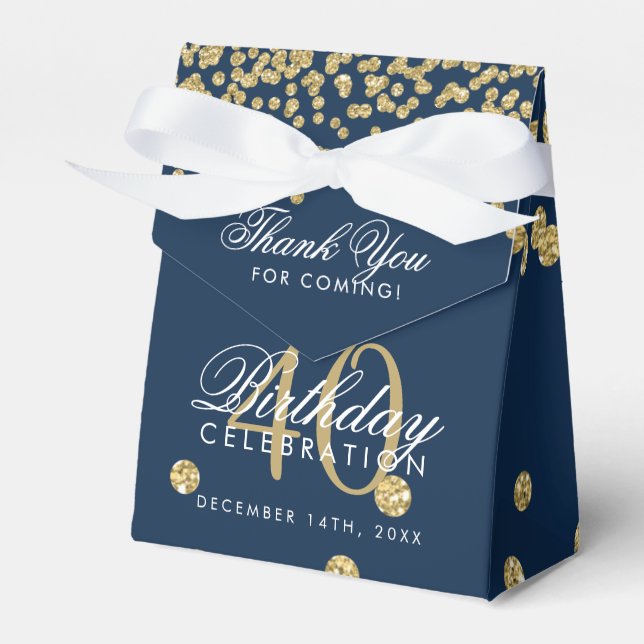 Gold Navy Blue 40th Birthday Thank You Confetti Favour Box (Front Side)