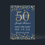 Gold Navy Blue 50th Birthday Save the Date Details Invitation<br><div class="desc">Elegant "50th Birthday Party" design with faux glitter confetti & details text. Easy to use and easy to personalise. Order Today!</div>