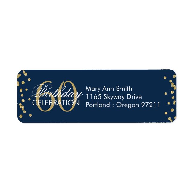 Gold Navy Blue 60th Birthday Glitter Confetti (Front)
