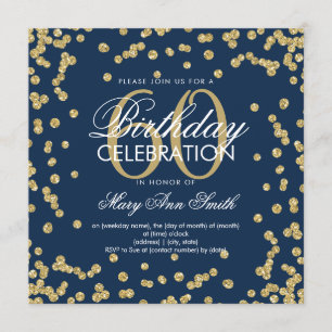 Gold Navy Blue 60th Birthday Glitter Confetti Invitation