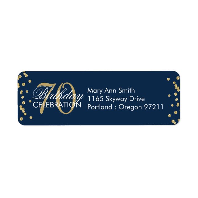 Gold Navy Blue 70th Birthday Glitter Confetti (Front)