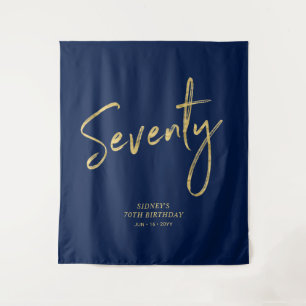 Gold & Navy Blue 70th Birthday Party Backdrop Tapestry