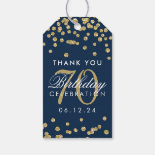 Gold Navy Blue 70th Birthday Thank You Confetti Gift Tags
