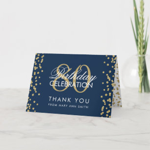 Gold Navy Blue 80th Birthday Thank you Glitter Card