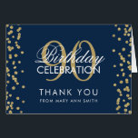 Gold Navy Blue 90th Birthday Thank you Glitter<br><div class="desc">Elegant 90th Birthday Party Gold Faux Glitter Confetti Navy Blue template. Easy to use and easy to personalise. Order Today!</div>