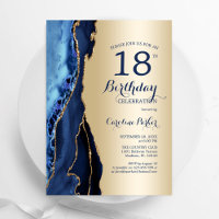 Gold Navy Blue Agate 18th Birthday