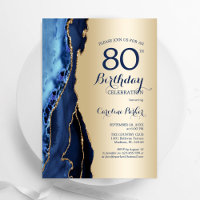 Gold Navy Blue Agate 80th Birthday