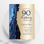 Gold Navy Blue Agate 90th Birthday Invitation<br><div class="desc">Navy blue and gold agate 90th birthday party invitation. Elegant modern design featuring royal blue watercolor agate marble geode background,  faux glitter gold and typography script font. Trendy invite card perfect for a stylish women's bday celebration. Printed Zazzle invitations or instant download digital printable template.</div>