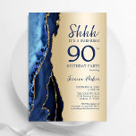 Gold Navy Blue Agate Surprise 90th Birthday Invitation<br><div class="desc">Navy blue and gold agate surprise 90th birthday party invitation. Elegant modern design featuring royal blue watercolor agate marble geode background,  faux glitter gold and typography script font. Trendy invite card perfect for a stylish women's bday celebration. Printed Zazzle invitations or instant download digital printable template.</div>