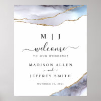 Gold & Navy Blue Agate Wedding Welcome Sign
