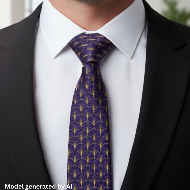 Gold Navy Blue Art Deco Pattern Tie (Creator Uploaded)