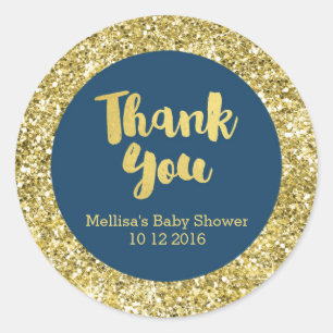 Gold Navy Blue Baby Shower Thank You Favour Sticke Classic Round Sticker