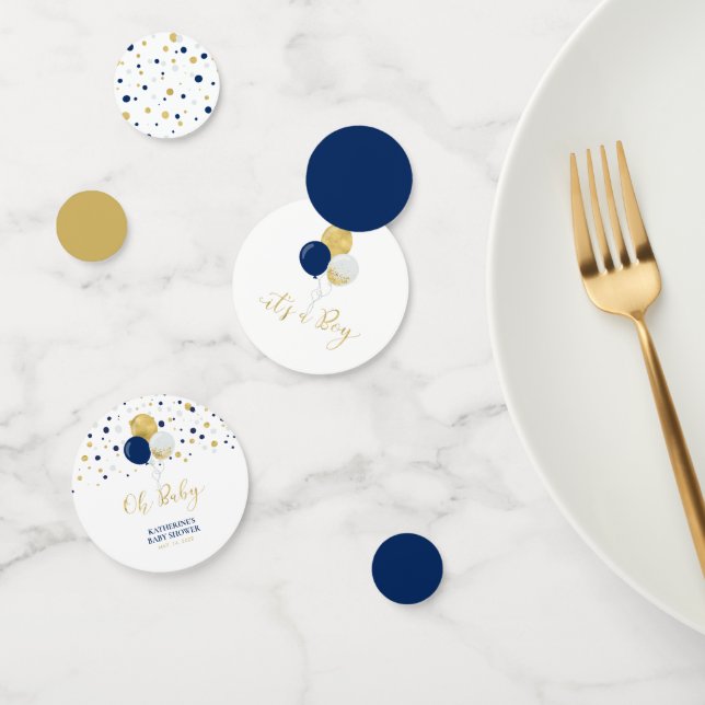Gold & Navy Blue Balloons Boy Baby Shower Confetti (Group)