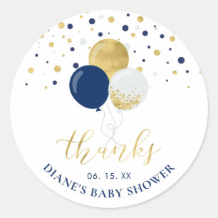 Gold & Navy Blue Balloons   Party Favour Thank you Classic Round Sticker