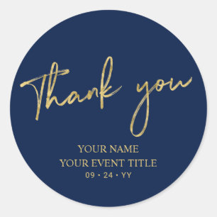Gold & Navy Blue Birthday Party Thank you Favour Classic Round Sticker