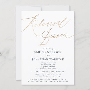 Gold & Navy Blue Calligraphy Wedding Rehearsal Invitation