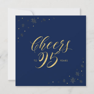 Gold & Navy Blue   Cheers 95th Birthday Party Invitation