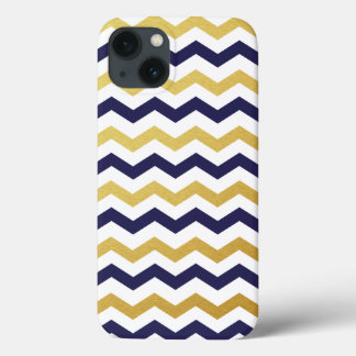 Gold & Navy Blue Chevron Pattern iPad Case