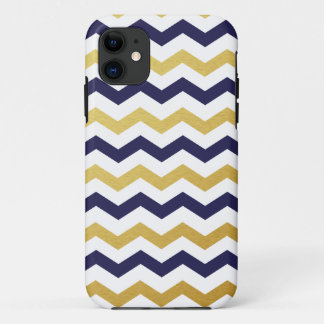 Gold & Navy Blue Chevron Pattern iPhone Case