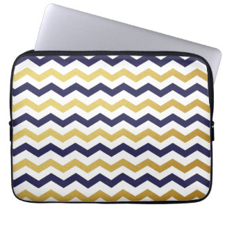 Gold & Navy Blue Chevron Pattern Laptop Sleeve