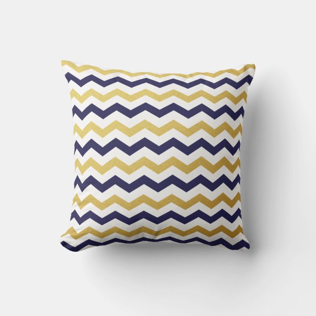Gold & Navy Blue Chevron Pattern Throw Pillows (Front)