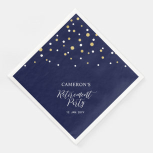 Gold & Navy Blue Chic Confetti Retirement Party Napkin