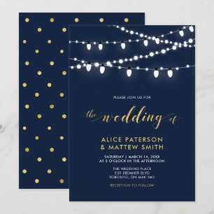 Gold & Navy Blue   Chic Modern Wedding Ceremony In Invitation