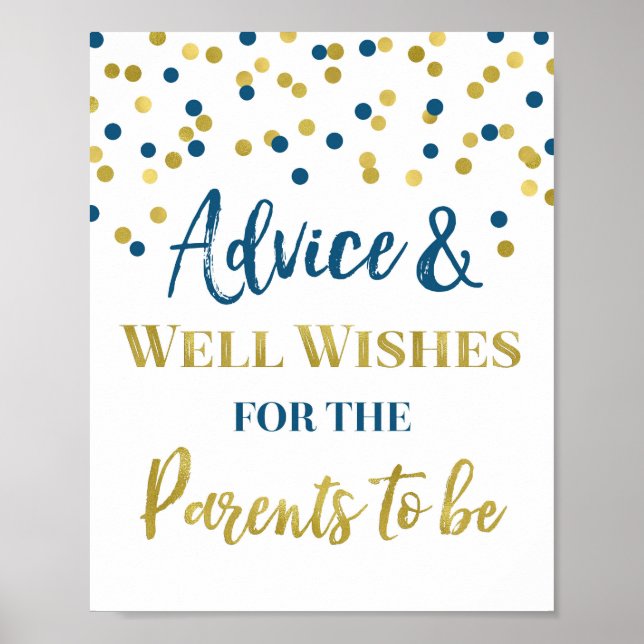 Gold Navy Blue Confetti Advice for Parents to be Poster (Front)