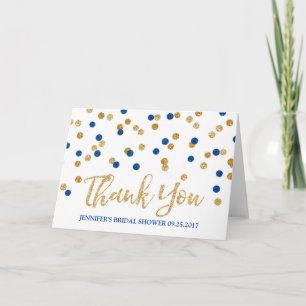 Gold Navy Blue Confetti Bridal Shower Thank You