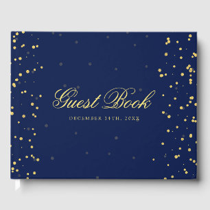 Gold Navy Blue Confetti Dots Guest Book
