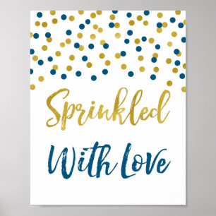 Gold Navy Blue Confetti Sprinkled with Love Sign