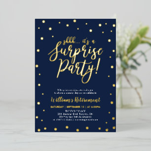 Gold Navy Blue Confetti Surprise Retirement Party