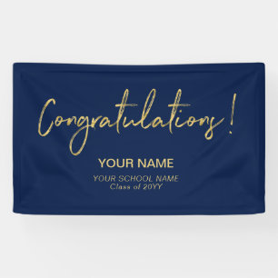 Gold & Navy Blue Congratulations! Graduation Party Banner