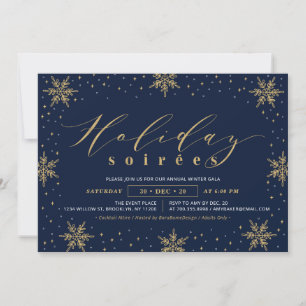 Gold & Navy Blue Corporate Holiday Soiree Party Invitation