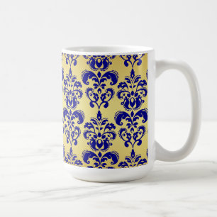 Gold, Navy Blue Damask Pattern 2 Coffee Mug
