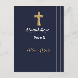 Gold navy blue elegant typogr Bridal Shower Recipe Postcard