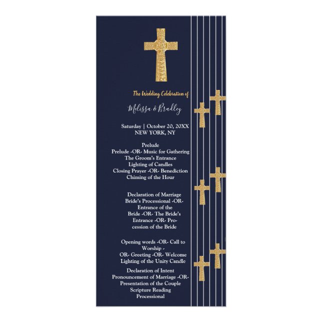 Gold navy blue elegant typography ceremony Program Rack Card (Front)