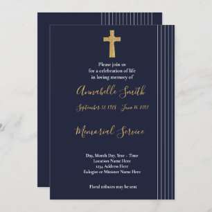 Gold navy blue elegant typography  Loving Memory Invitation